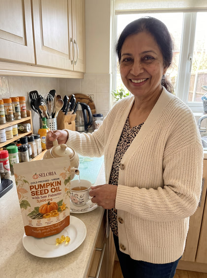 Seloria pumpkin seed oil in an everyday home setting